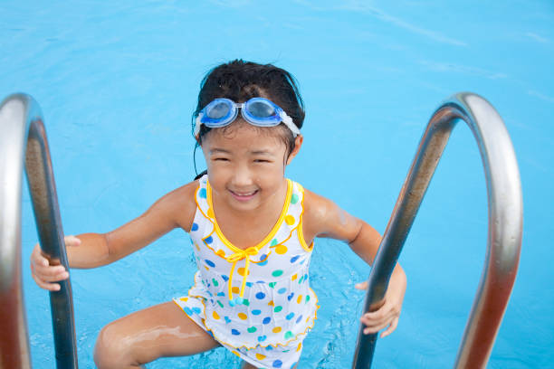 istock Rising from the pool swimsuit girls 674163688