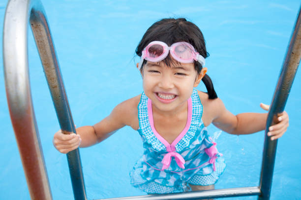 istock Rising from the pool swimsuit girls 674163700