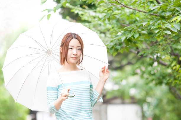 istock Female piercing walking umbrella 674177108