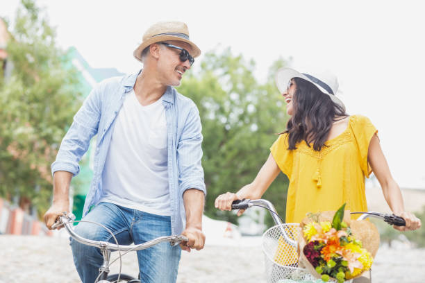 istock Happy couple with bicycles 674181978