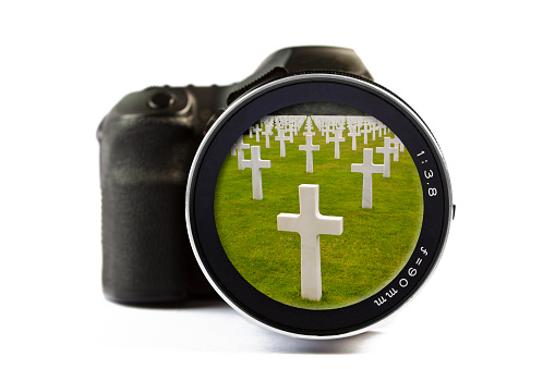 American Cemetery in Normandy Seen Through a Lens of a Camera