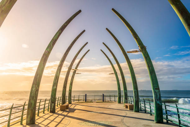 Durban pier the shape of a whale's rib cage seen in Durban Umhlanga rocks beach front.