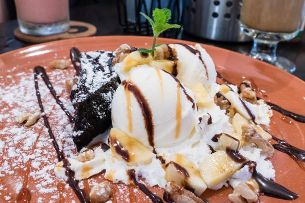 istock Chocolate brownie with ice cream 674188006