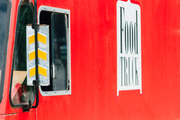 istock Rear view mirror and window on a food truck 674188038