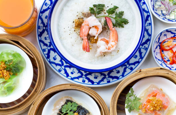 istock Oriental breakfast set with Congee and Dim sum set. 674195226