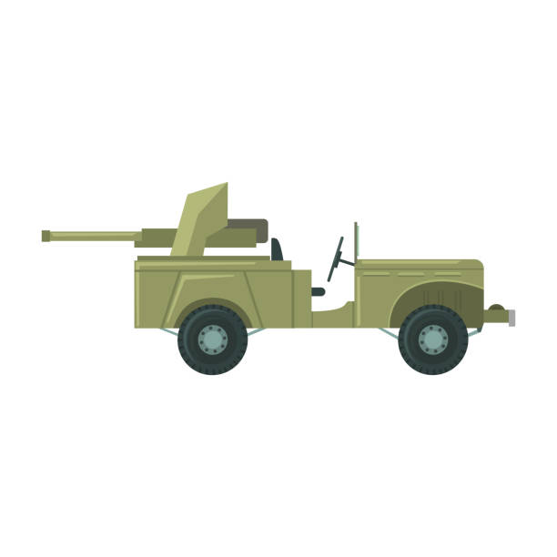 istock Military car with an artillery cannon. Military combat vehicle vector Illustration 674195730