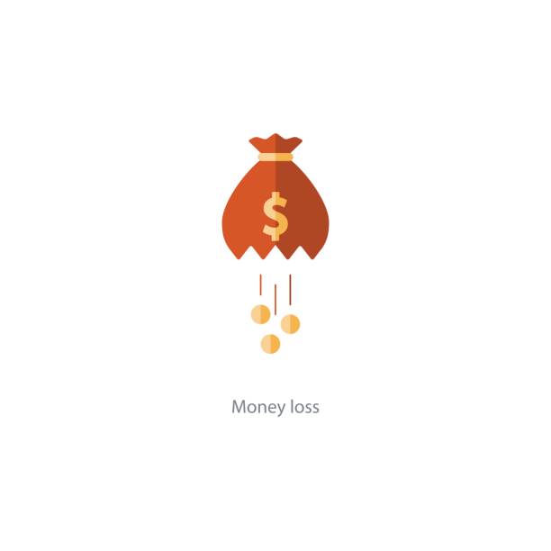 Licking money, financial crisis loss, budget management, expenses Financial loss icon, falling coins, big expenses, money deduction, maintenance cost, budget planning vector illustration loss stock illustrations