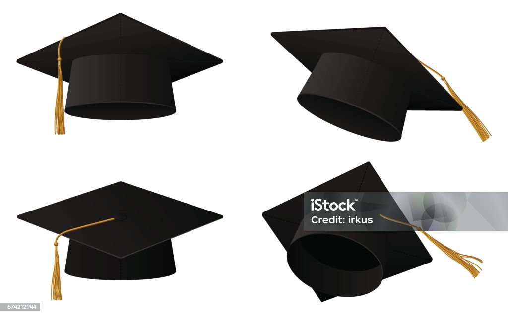 Graduation cap illustration Graduation cap or hat vector illustration in the flat style. Academic caps set. Graduation cap isolated on the background. Mortarboard stock vector