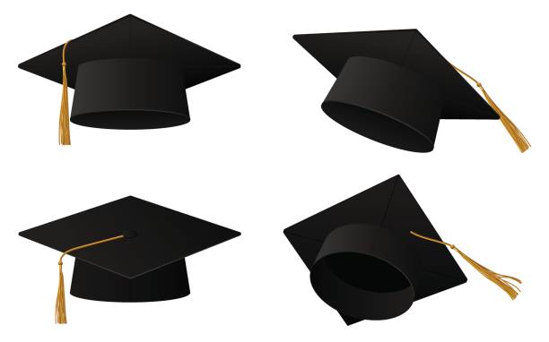 Graduation cap illustration Graduation cap or hat vector illustration in the flat style. Academic caps set. Graduation cap isolated on the background. graduation stock illustrations