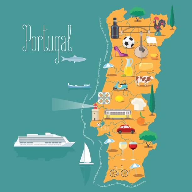 portekiz vektör çizim, tasarım haritası - portugal stock illustrations