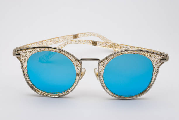 Closeup to Glitter Frame with Blue Lens Sunglasses, Isolated