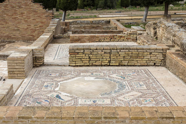Italica, S. Italica, north of modern day Santiponce, 9 km NW of Seville, Spain, is a magnificent and well-preserved Roman city. italica spain stock pictures, royalty-free photos & images