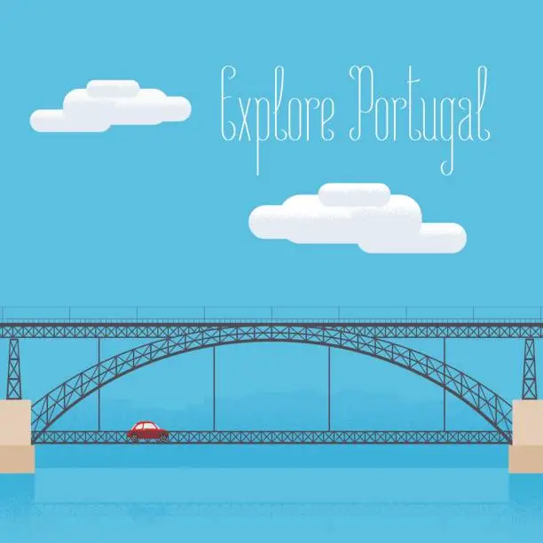 Vector illustration of Dom Luis bridge in Porto, Portugal vector illustration