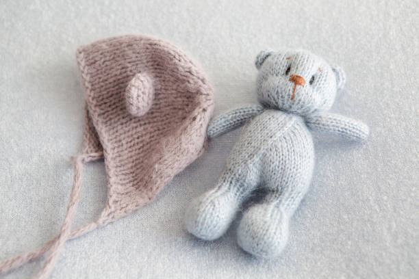 istock Blue teddy bear knitted toy 674245612
