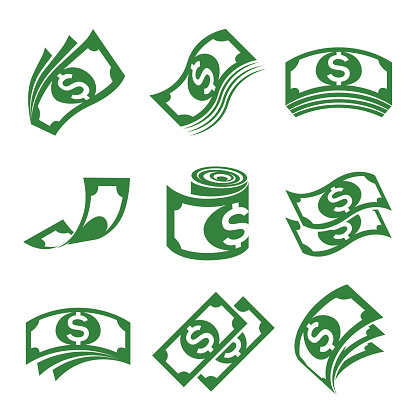 set of vector illustrations for money icons, especially the dollar