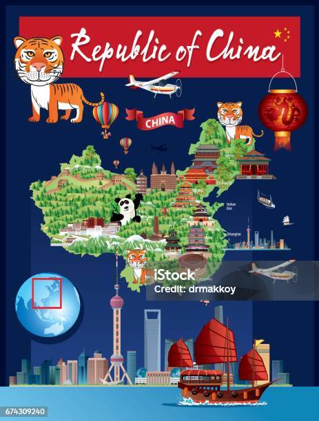 China Cartoon Map Stock Illustration - Download Image Now - Architecture, Asia, Capital Cities