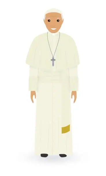 Vector illustration of Pope character isolated on a white background. Supreme catholic priest stand alone in cassock. Religion people concept.