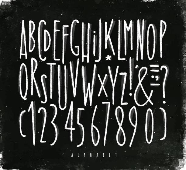 알파벳 직선 글꼴 분필 - handwriting blackboard alphabet alphabetical order stock illustrations