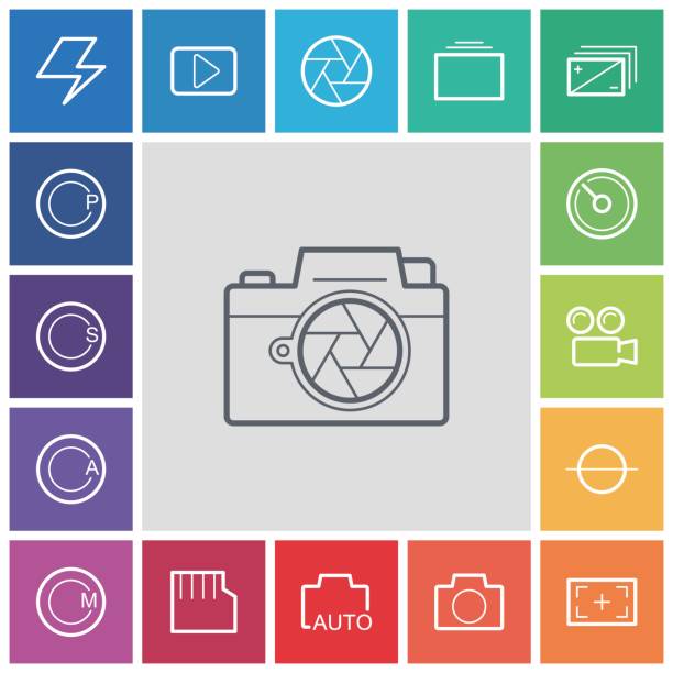 ikony funkcji menu kamery - flash menu stock illustrations