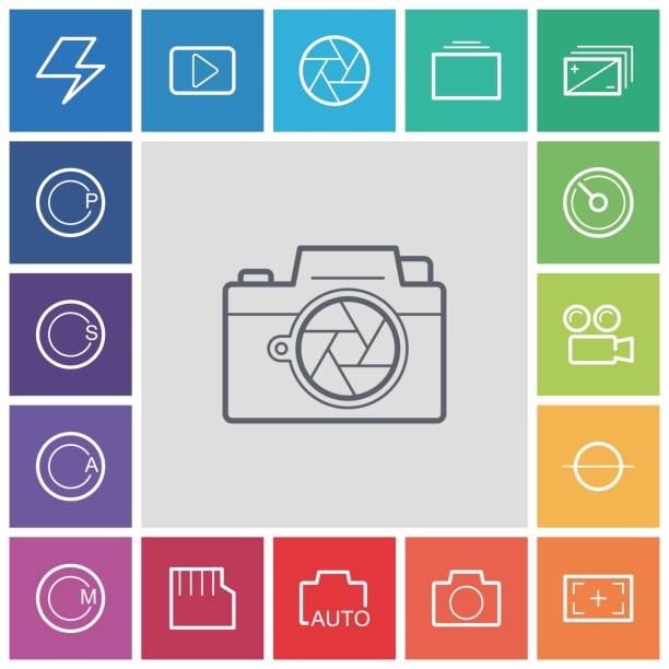 ilustrações de stock, clip art, desenhos animados e ícones de camera menu function icons - flash menu flash