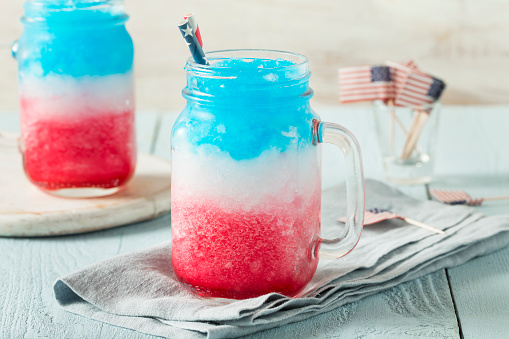 Homemade Patriotic Red White and Blue Slushie Cocktail with Vodka
