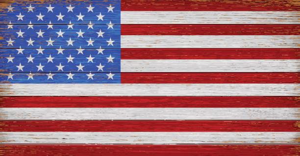USA, American flag painted on old wood plank background - ilustração de arte vetorial