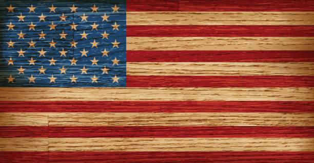 USA, American flag painted on old wood plank background - ilustração de arte vetorial