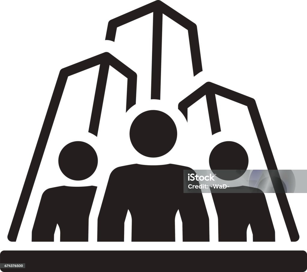 Business Team Icon. Flat Design Business Team Icon. Business and Finance. Isolated Illustration. A group of people with skyscrapers in the background Adult stock vector