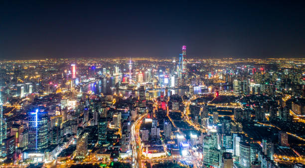 istock Shanghai financial district landmark at night 674381776