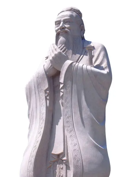 Confucius statue isolated on white background