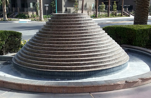 A snapshot of a water fountain in West Covina, CA. This one hasn't been turned on in a while to conserve water...in response to the recent drought in California.