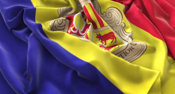 istock Andorra Flag Ruffled Beautifully Waving Macro Close-Up Shot 674407462