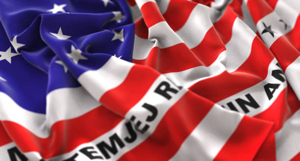 istock Bikini Atoll Flag Ruffled Beautifully Waving Macro Close-Up Shot 674407788