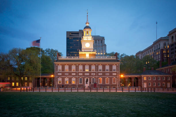 Independence Hall National Historic Park Philadelphia Dusk, Famous Place, National Landmark, Sunset, Twilight independence hall stock pictures, royalty-free photos & images