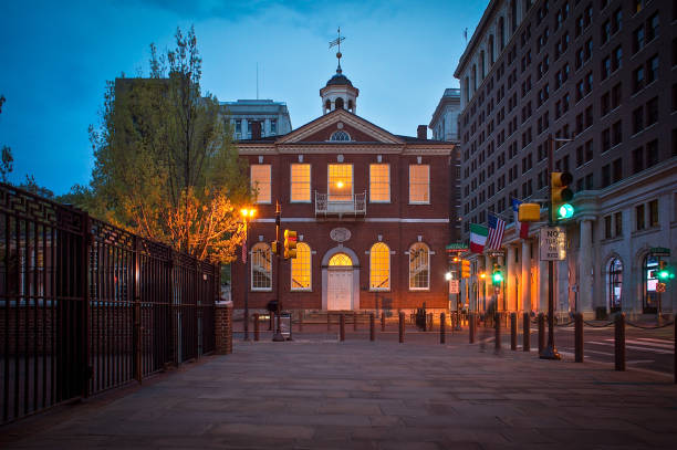 Independence Hall National Historic Park Philadelphia Dusk, Famous Place, National Landmark, Sunset, Twilight independence hall stock pictures, royalty-free photos & images