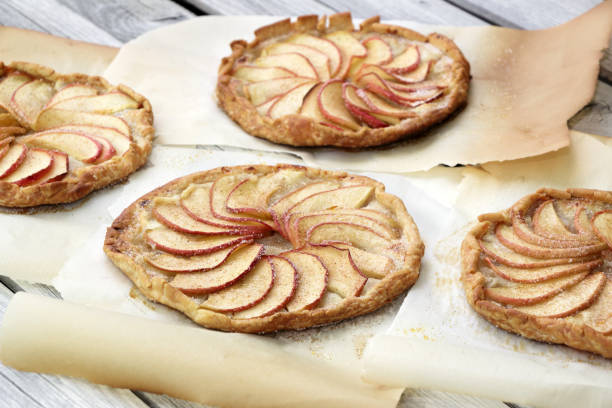 istock Apple pie on the thin crust with sugar and cinnamon. Apple tart with ricotta cheese and cinnamon. Apple's slices. Piece of pie. 674430690