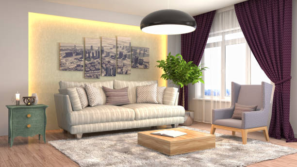 istock Interior living room. 3d illustration 674434034
