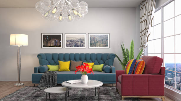 istock Interior living room. 3d illustration 674434108