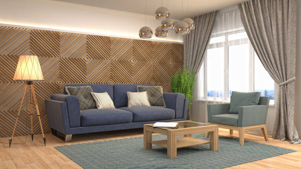 istock Interior living room. 3d illustration 674434238