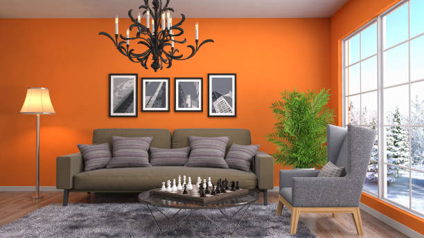 istock Interior living room. 3d illustration 674434244