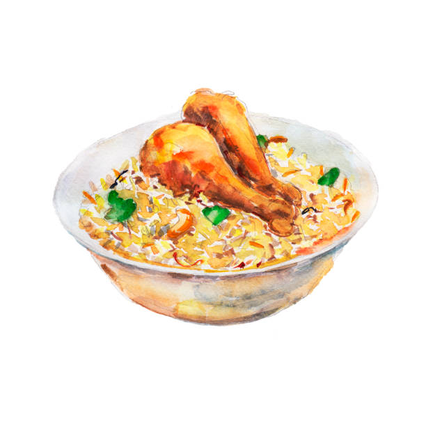 The Chicken Fry Rice National Dish Isolated On White Background Watercolor  Illustration In Handdrawn Style Stock Illustration - Download Image Now -  iStock