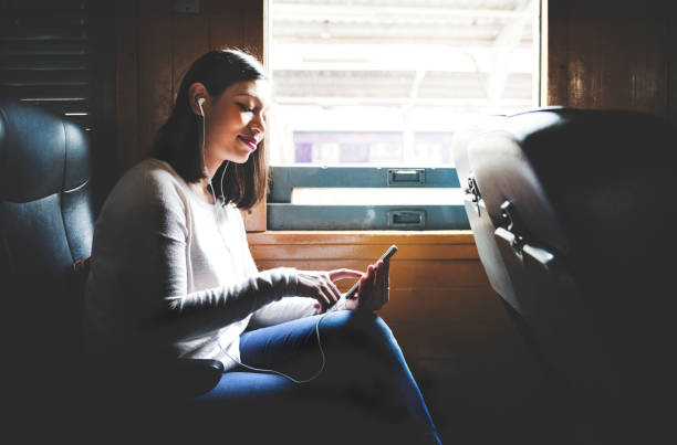 istock Asian Lady Traveling Commute Train Concept 674463492