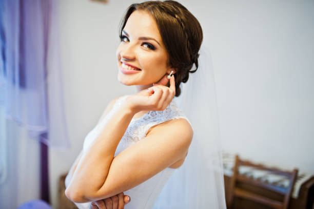 istock Portrait of smiled cute brunette bride 674463662