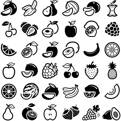 Fruit icon collection - vector outline illustration and silhouette