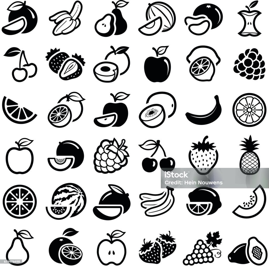 Fruit icons Fruit icon collection - vector outline illustration and silhouette Icon Symbol stock vector