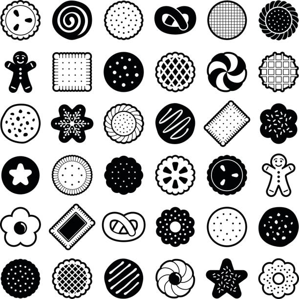Cookie Cookie icon collection - vector outline illustration and silhouette cookie stock illustrations