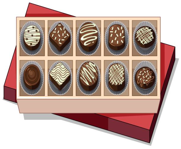 illustrazioni stock, clip art, cartoni animati e icone di tendenza di scatola di cioccolato con coperchio rosso - chocolate candy chocolate valentines day box