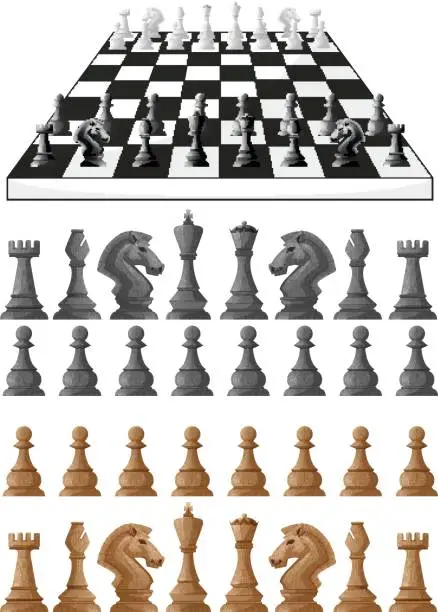 Vector illustration of Chessboard and different chess pieces