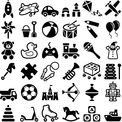 Toy icon collection - vector outline illustration and silhouette