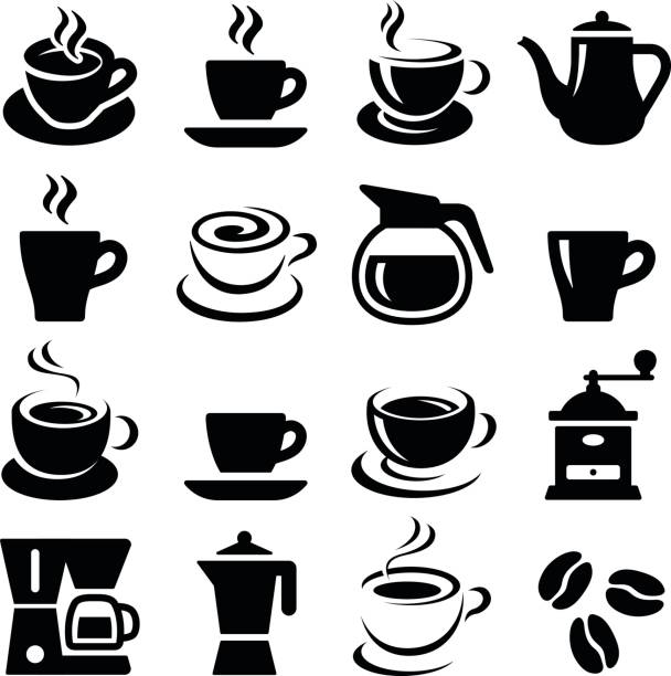 кофейные значки - tea hot drink cup dishware stock illustrations